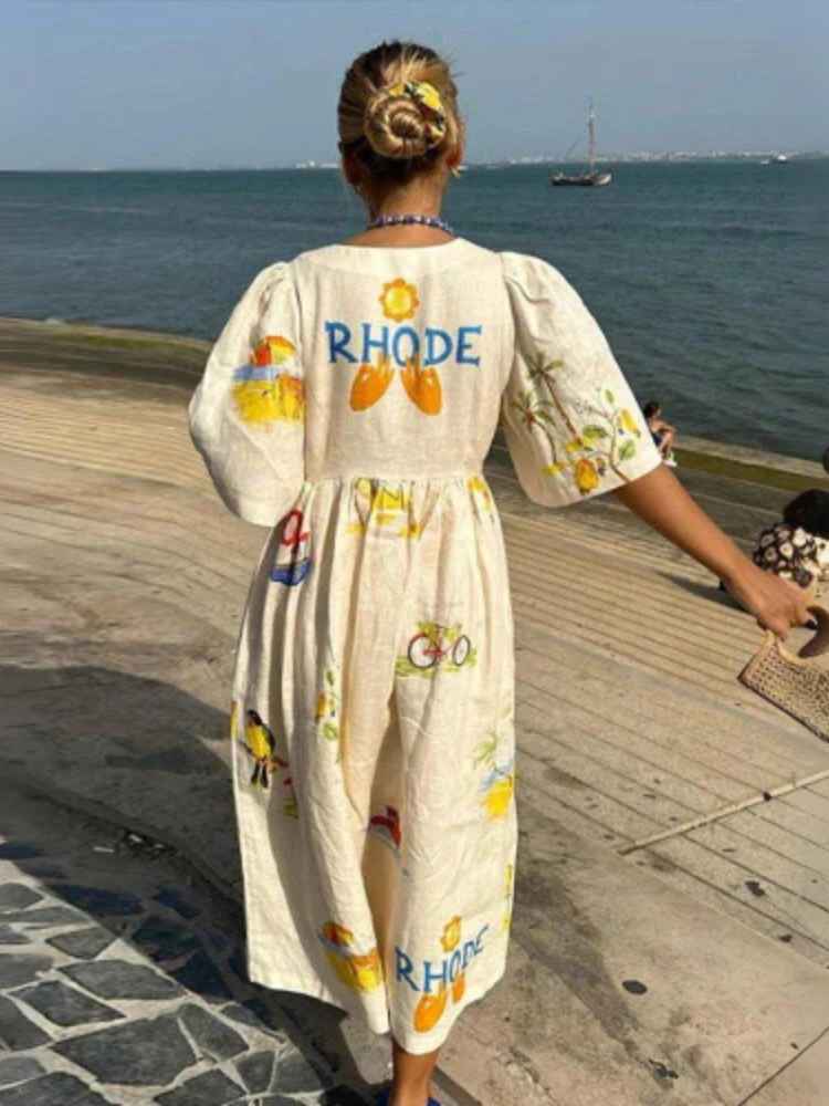 Oversized Dress - Short Sleeve - V-Neck - Midi Dress - Summer Dress