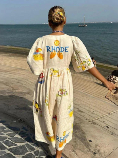 Oversized Dress - Short Sleeve - V-Neck - Midi Dress - Summer Dress
