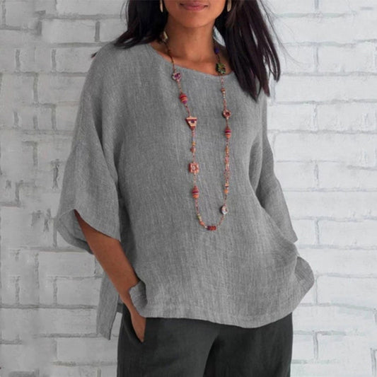 3/4 sleeve loose casual linen tops for women
