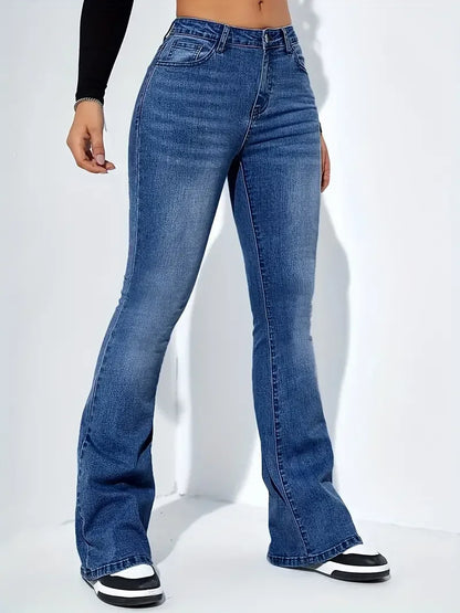Retro Washed High-Waisted Flared Denim Jeans