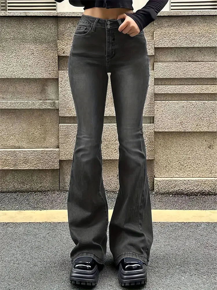 Retro Washed High-Waisted Flared Denim Jeans