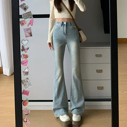 Retro Washed High-Waisted Flared Denim Jeans