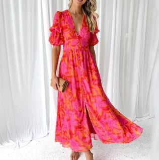 Yana Maxi Dress | Women’s Chiffon Puff Sleeve Maxi Dress with Flowy Skirt
