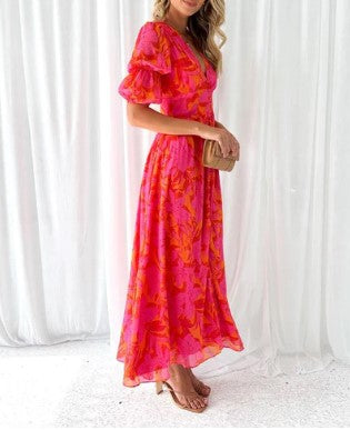 Yana Maxi Dress | Women’s Chiffon Puff Sleeve Maxi Dress with Flowy Skirt