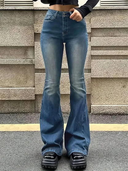 Retro Washed High-Waisted Flared Denim Jeans