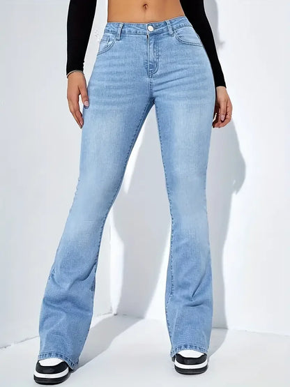 Retro Washed High-Waisted Flared Denim Jeans