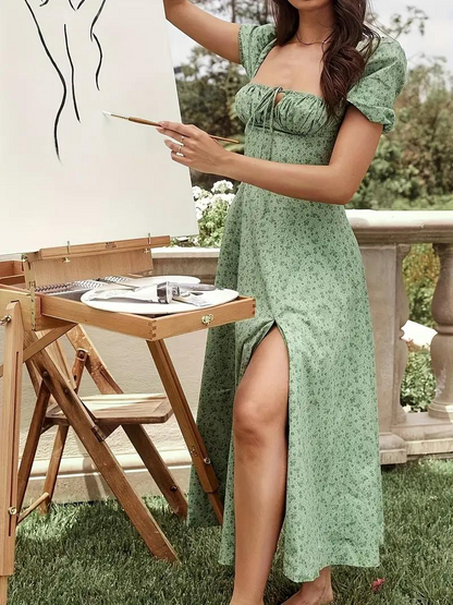 Sundress - Floral - Puff Sleeve - Summer Dress - Maxi Dress