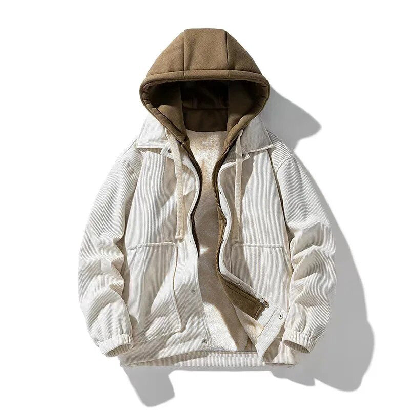 Men's hooded corduroy jacket - Lined