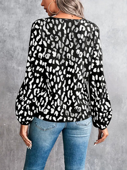 Women's - V-neck Style Blouse - Leopard Pattern - Trendy and Stylish Top for Any Occasion