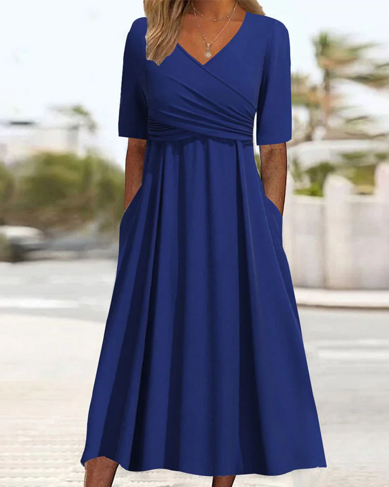 Women's Cross-Over A-Line Dress | Midi