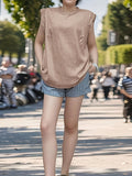 Women's - Sleeveless Linen Shirt - Viscose Linen with Lace Trim - Stylish and Comfortable Summer Top
