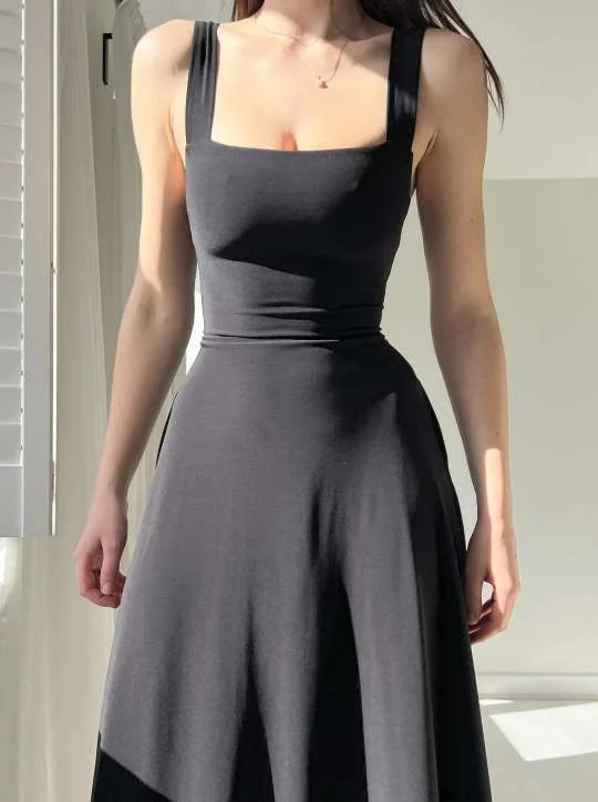 Zuleika Midi Dress | Women’s Fitted Midi Dress with Thick Straps and Square Neckline