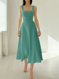 Zuleika Midi Dress | Women’s Fitted Midi Dress with Thick Straps and Square Neckline