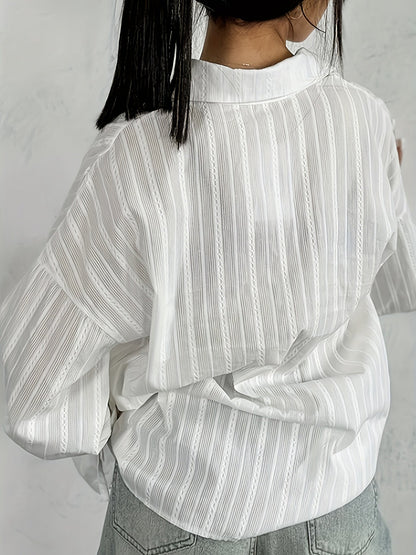 Women's -  Long Sleeve Linen Blouse - Collared & Semi-Transparent Shirt - Stylish Women's Top