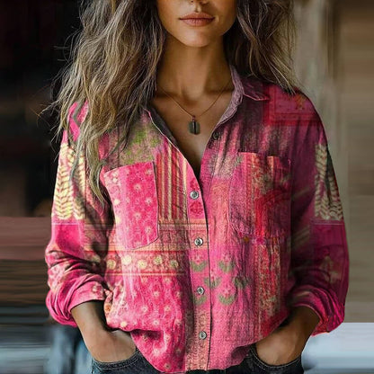 Women's - Vintage Printed Blouse - Unique Style for Casual Outfits - Trendy and Comfortable Design