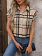 Women's - Short Sleeve Linen Shirt - Checked Design - Light & Stylish Summer Top