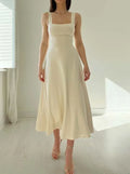 Zuleika Midi Dress | Women’s Fitted Midi Dress with Thick Straps and Square Neckline