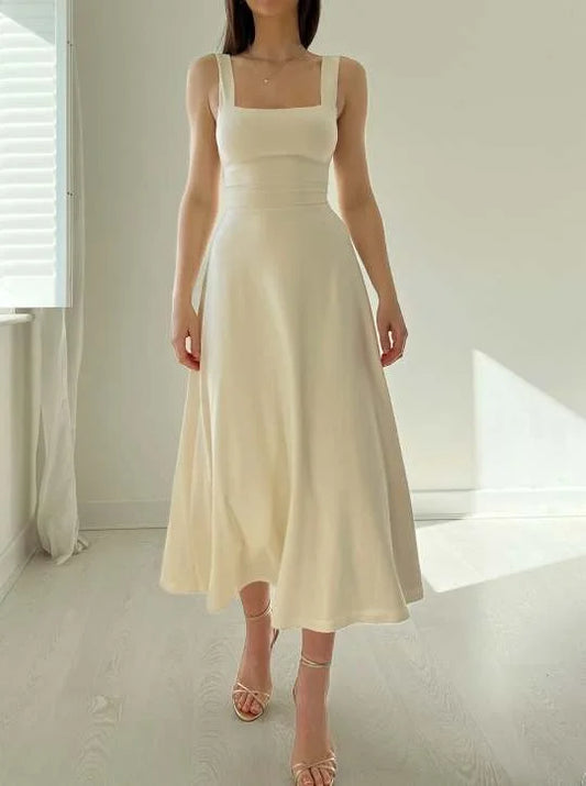 Zuleika Midi Dress | Women’s Fitted Midi Dress with Thick Straps and Square Neckline