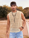 Men’s Sleeveless Lace Top - Geometric See-Through Design - Lightweight Casual Wear