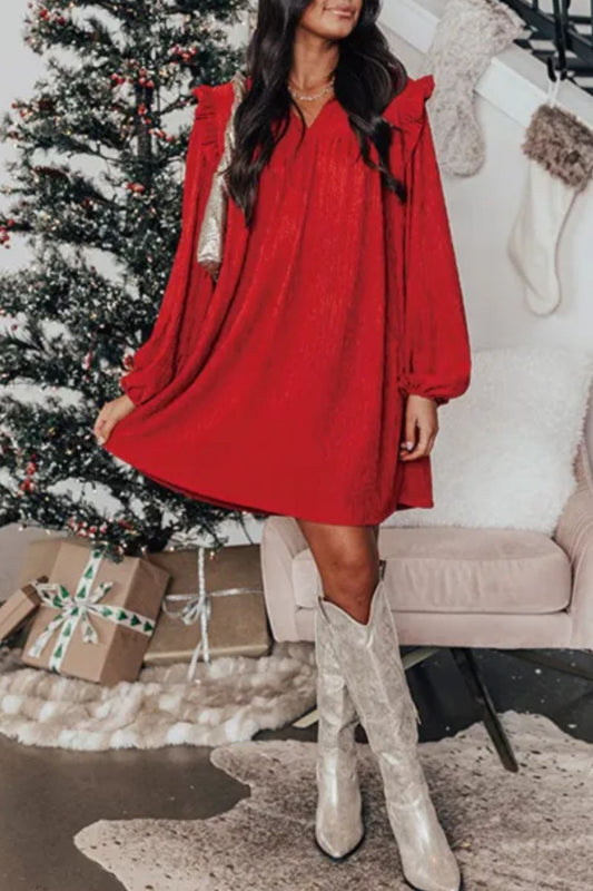 Danissa - Long sleeve dress with ruffles and notches