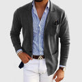 Elegant men's cardigan with pockets and lapel collar, solid color, long sleeves