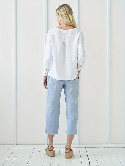 Women’s - Linen Blouse - Casual Long-Sleeved Shirt with Button Placket - Comfortable Everyday Style