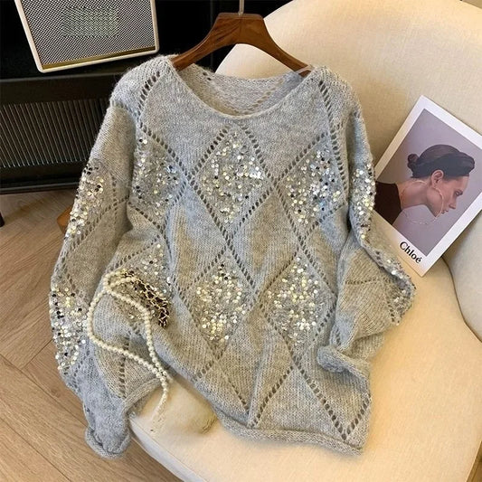 Callista - Trendy sequin sweater in a loose fit for women