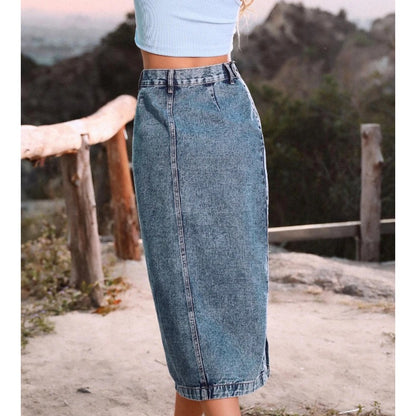 High-Slit Denim Skirt
