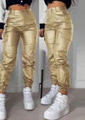High-Waisted Faux Leather Cargo Pants