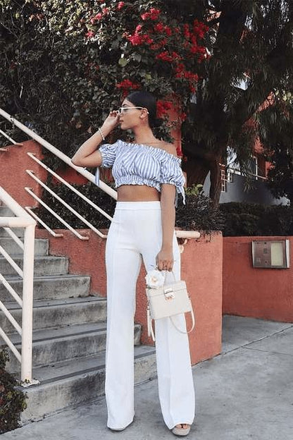 High-Waisted Flared Trousers