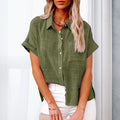 Women's - Relaxed linen blouse with short sleeves