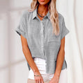 Women's - Relaxed linen blouse with short sleeves