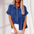 Women's - Relaxed linen blouse with short sleeves