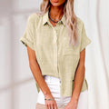 Women's - Relaxed linen blouse with short sleeves