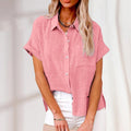 Women's - Relaxed linen blouse with short sleeves