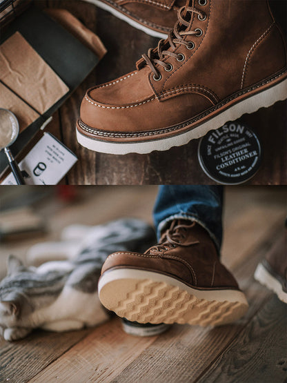 Full grain leather men's Moc Toe work boots