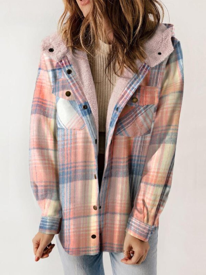 Plaid hooded shirt jacket for women