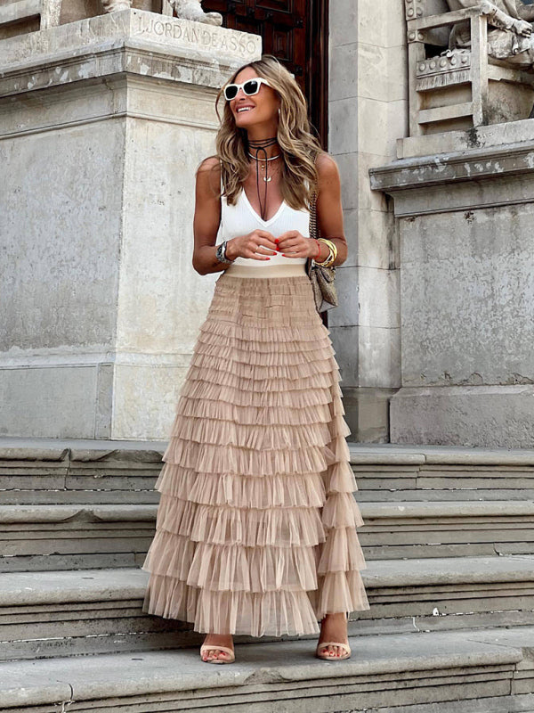 Trendy maxi skirt made from multi-layered tulle - Aurelie