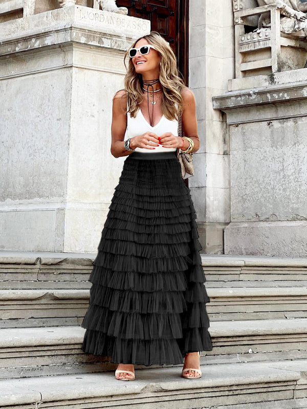 Trendy maxi skirt made from multi-layered tulle - Aurelie