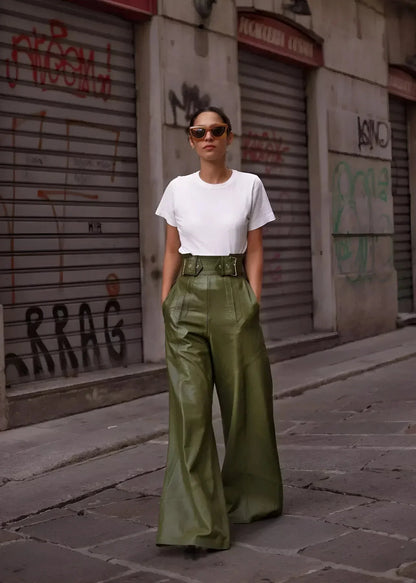 Wide-Leg Belted Pants